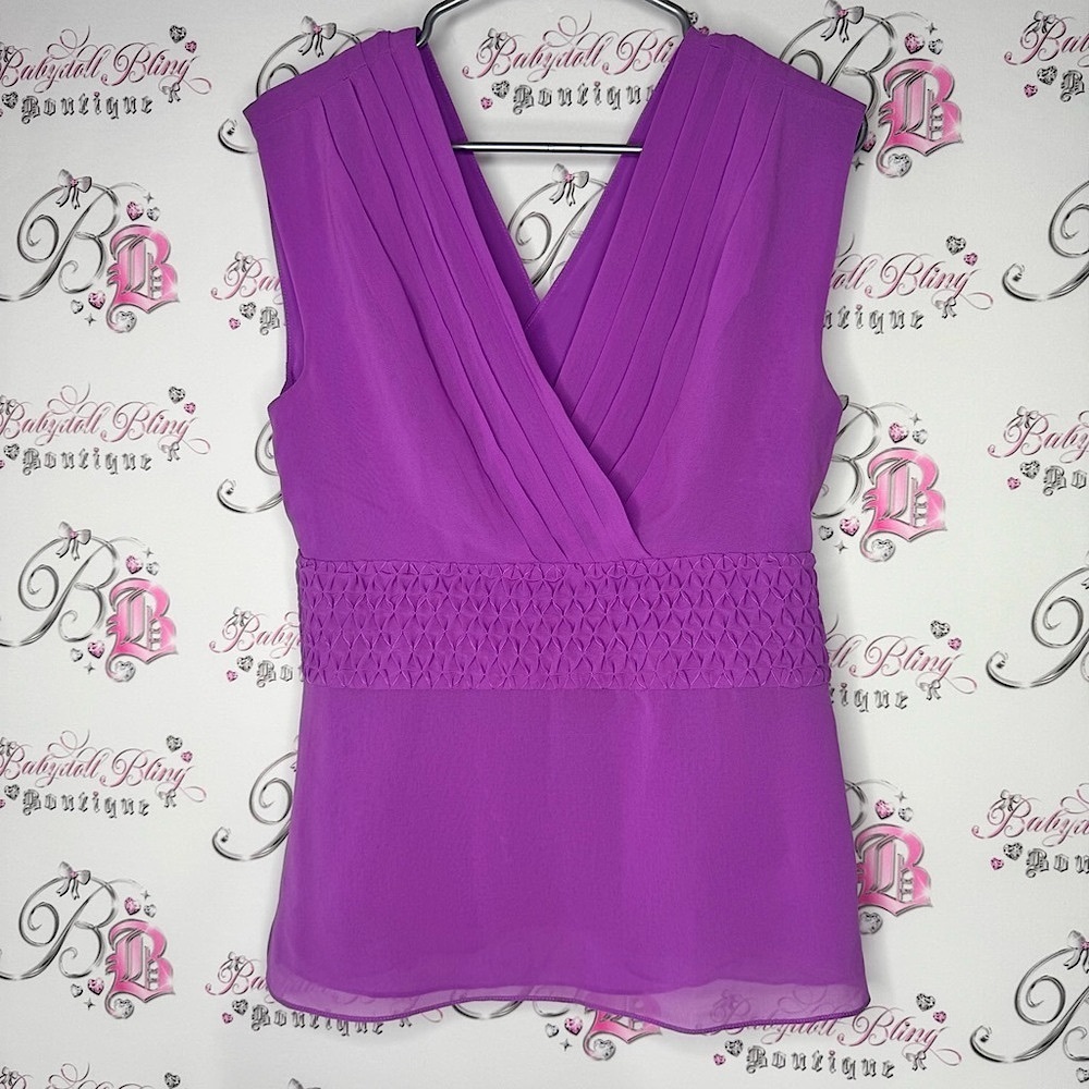 Banana republic tank top blouse Purple Sleeveless Top cinch pattern sexy classic